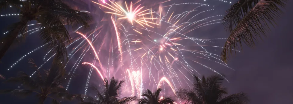 Fireworks sunset sail small catamaran waikiki