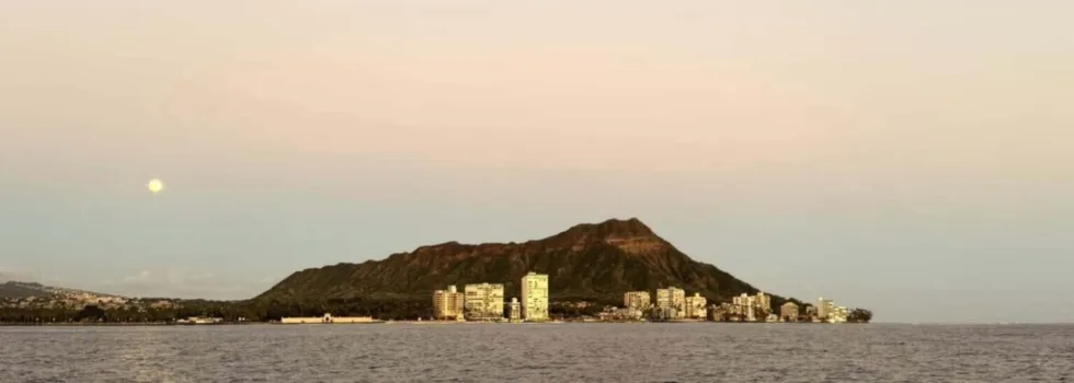 Diamond head at sunset waikiki catamaran