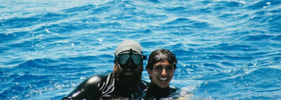 Safety swimmer after helicopter jump into ocean