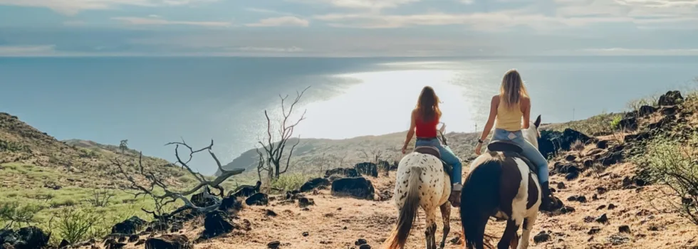 Two female horse back guides waianae mountains