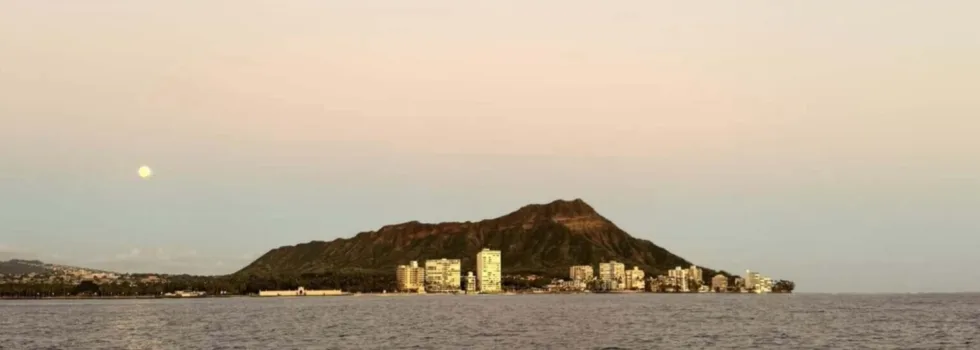 Diamond head at sunset waikiki catamaran