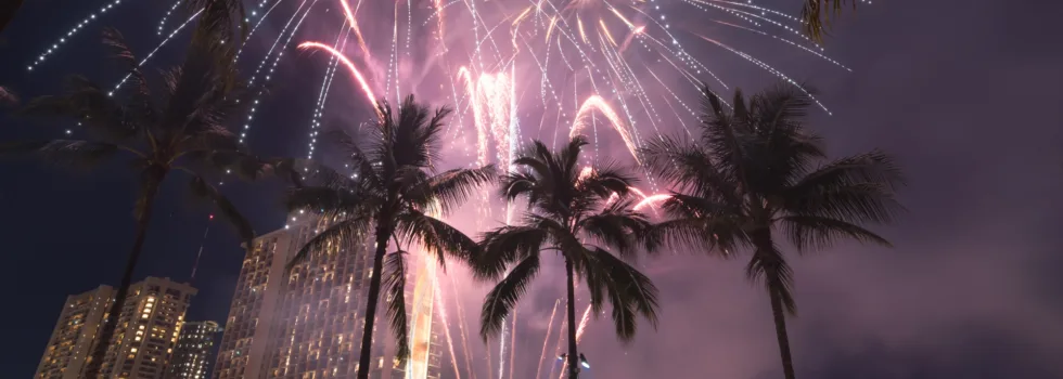 Fireworks sunset sail small catamaran waikiki