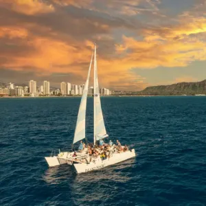 Small Waikiki Sunset and Swim Catamaran