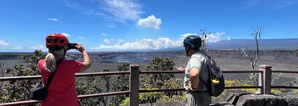 Cyclists photograph crater