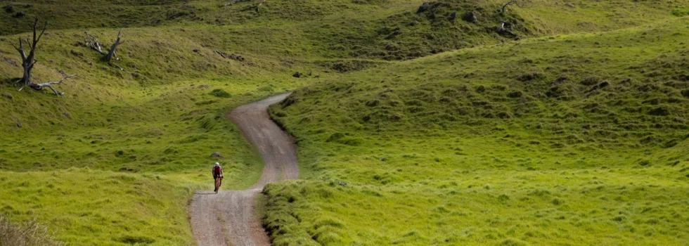 Bike rider on mana road hawaii