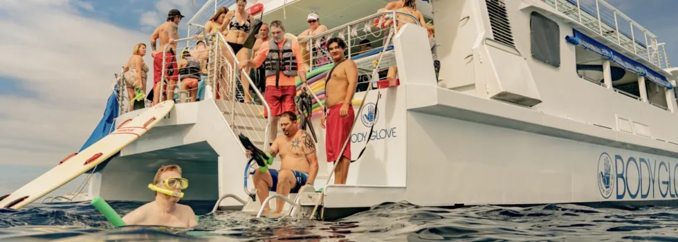 Kona snorkel catamaran swim deck