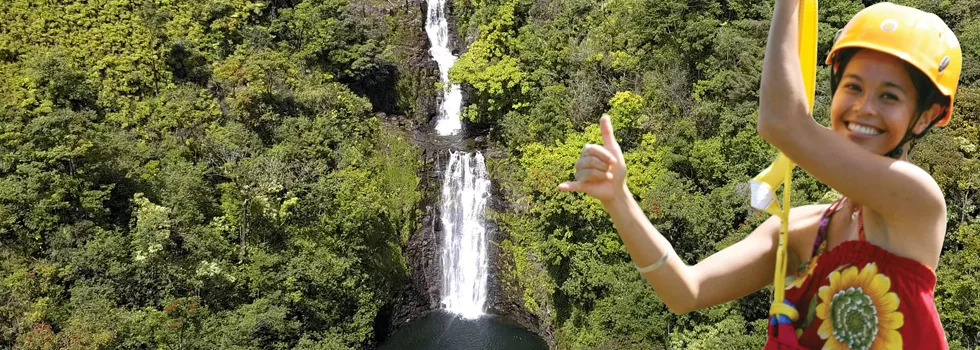 Zipline Over Waterfall Hawaii