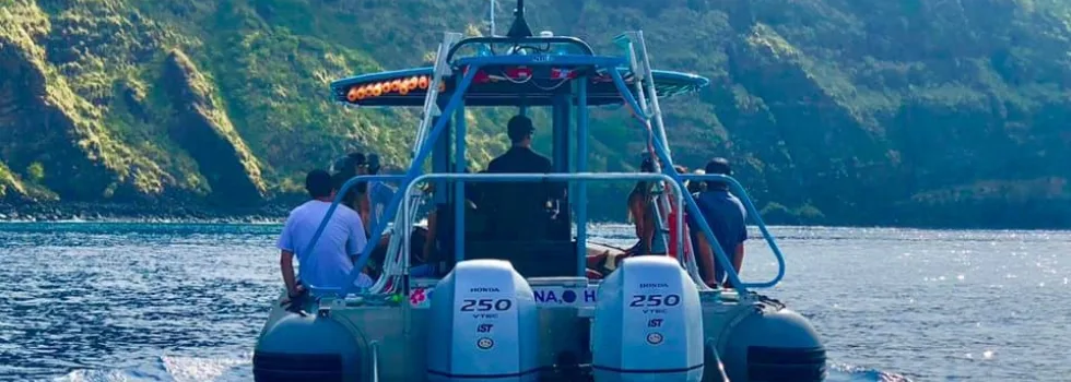 Boat towards kona cliffs