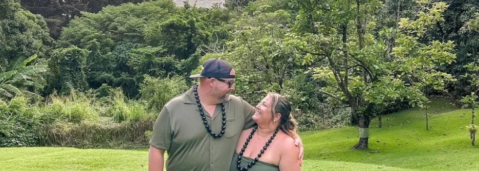 Happy couple at mountain luau oahu