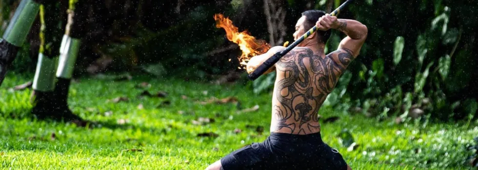 Fire dance at oahu estate