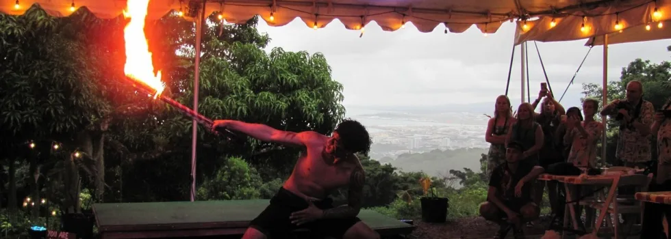 Fire dance in oahu mountains