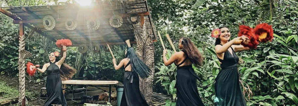 Hula girls at mountain luau oahu hawaii