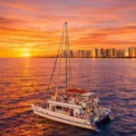 Sunset over waikiki from catamaran thumb