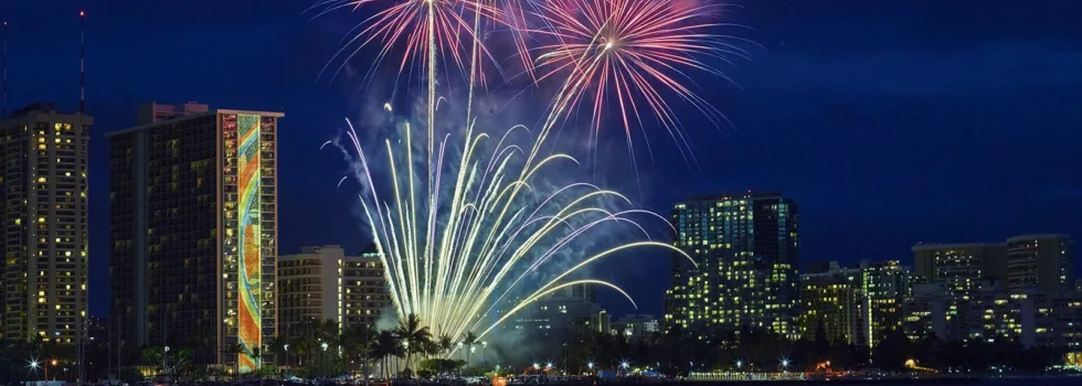 Waikiki fireworks show from boat