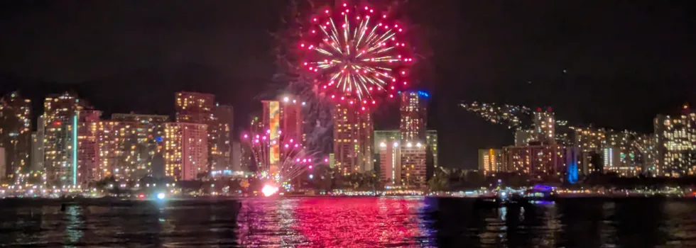 Waikiki friday sunset fireworks on a boat