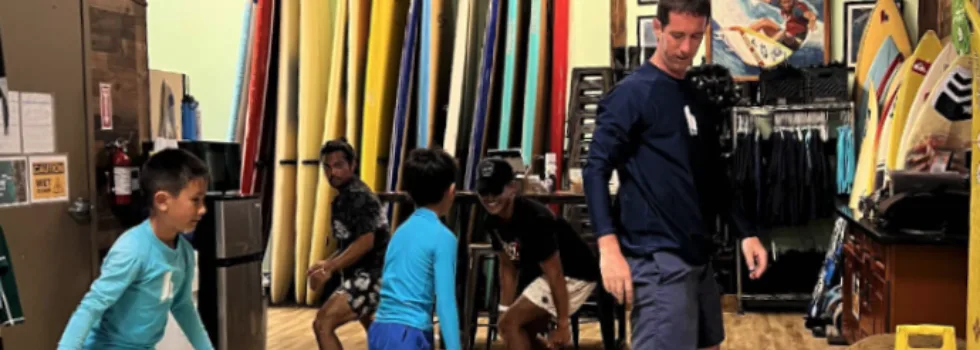 Surf instruction in surf shop
