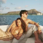 Sunset couple waikiki boat