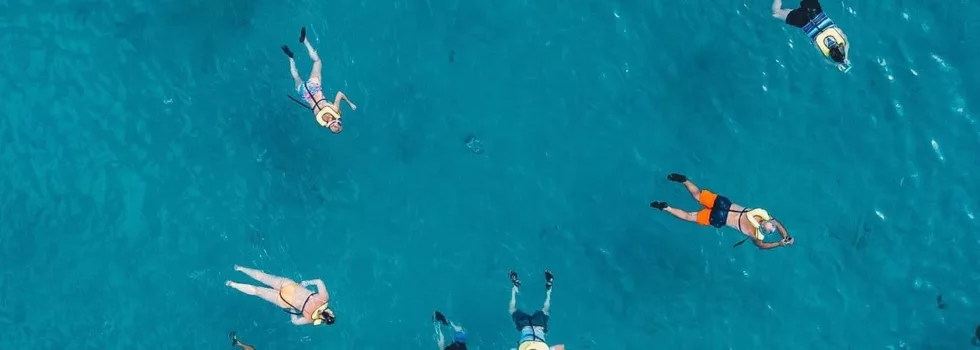 Drone view snorkelers in waikiki
