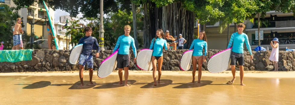 Entering surf at waikiki lesson