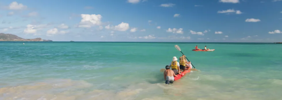 Launching kayak to flat island kailua