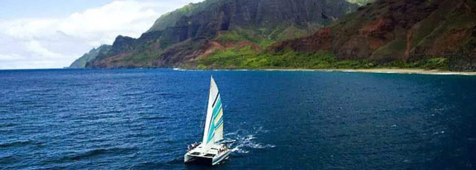 Sailing catamaran on kauai