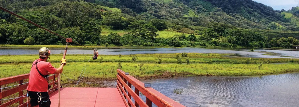 Zipline over lake kauai