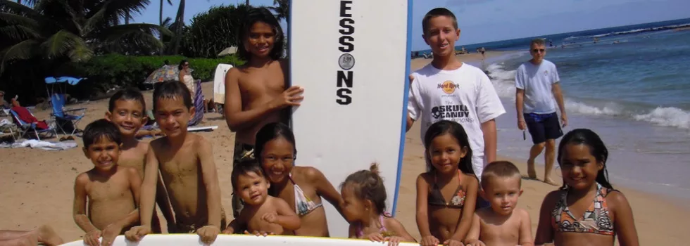 Children surf lessons kauai
