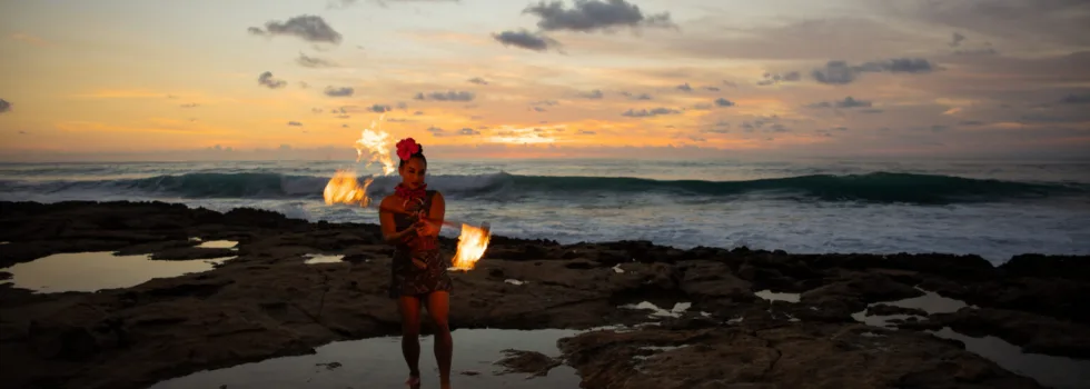 Fire dancer at koolina tidepool