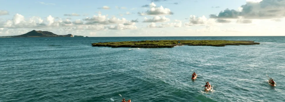 Kayaks approaching popoia island