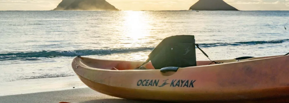 Rental kayak on lanikai beach at sunrise