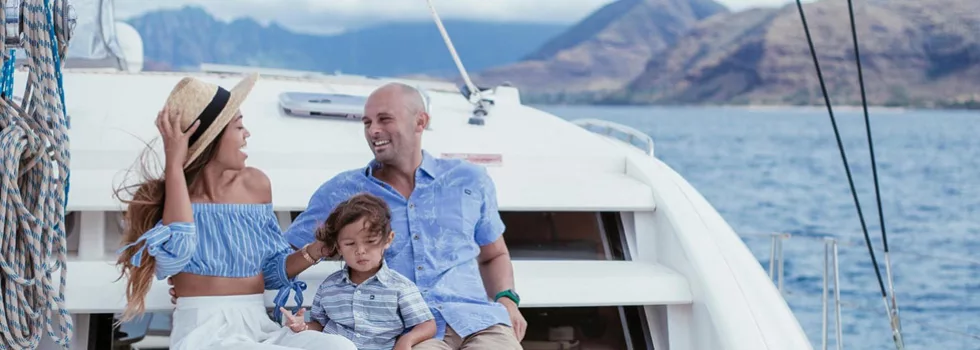 Family on luxury catamaran oahu
