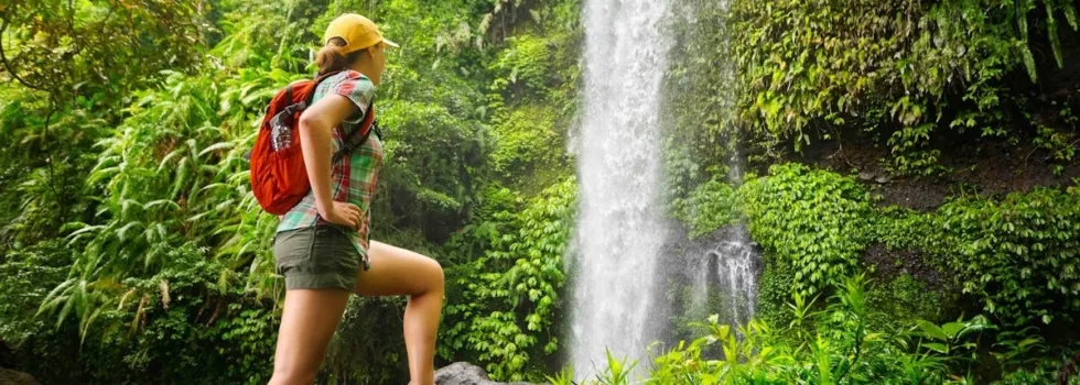 Hiker at hana waterfall