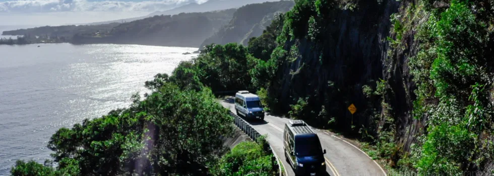 Hana tour shuttles on road