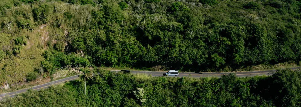 Road to hana shuttle driving along road