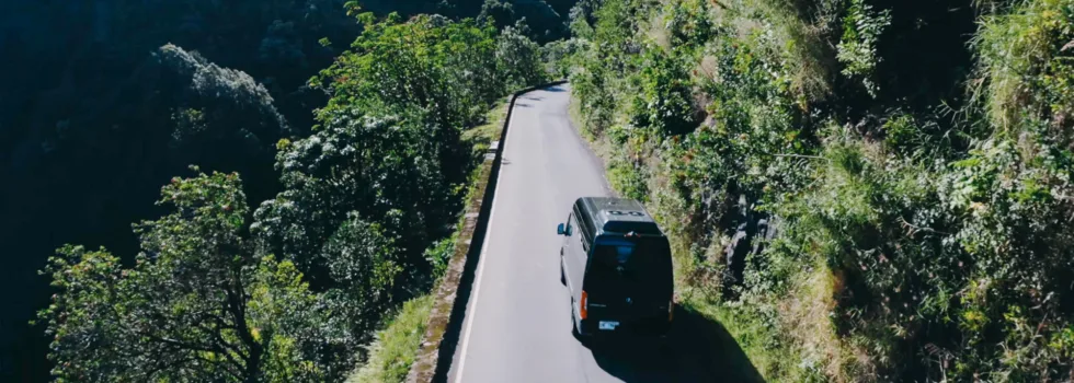 Shuttle drives along road to hana