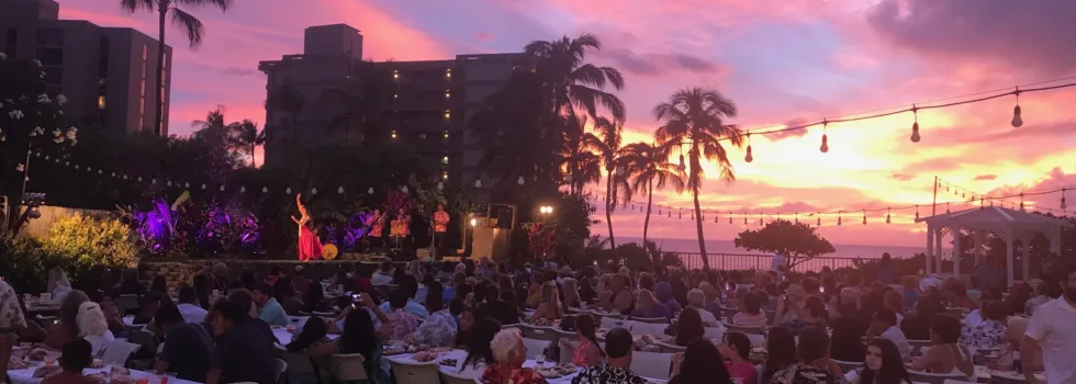 Sunset at luau venue maui