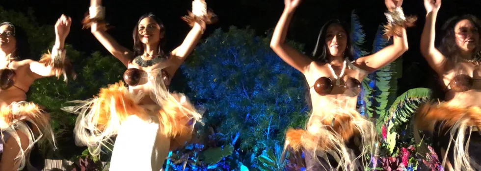 Hula dancers wearing coconut bra maui