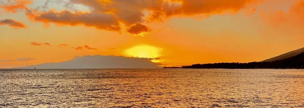 Sunset view from tiki bar catamaran