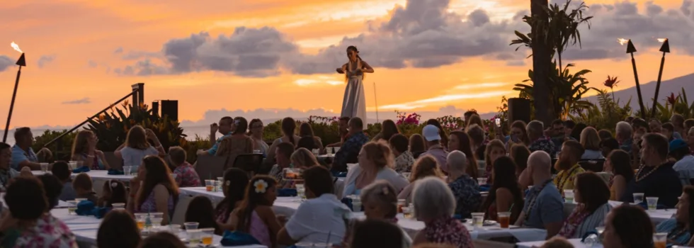 Sunset over ocean luau maui