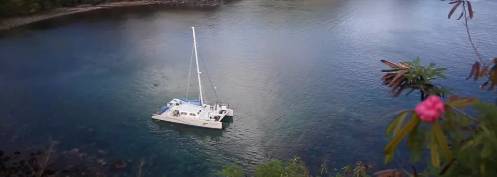 Catamaran anchored honolua bay
