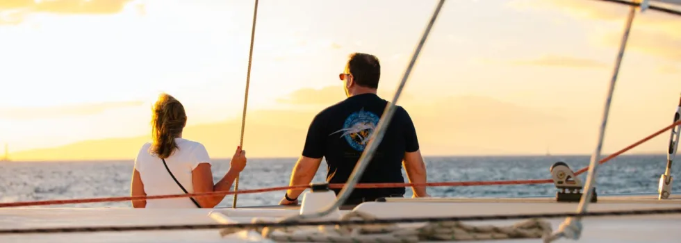 Sitting on lahaina catamaran deck watching sunset