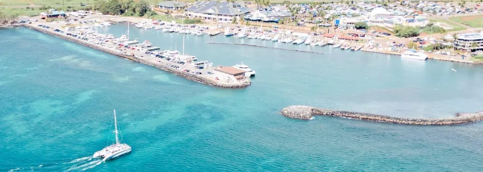 Catamaran leaving maalaea harbor