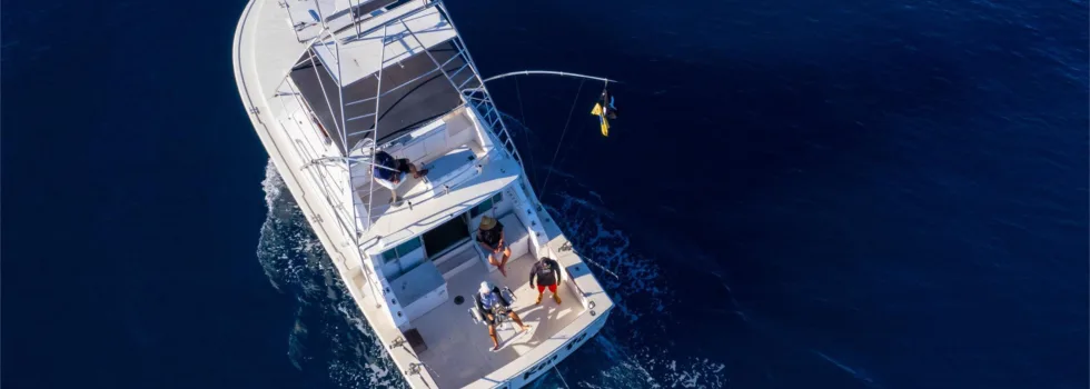 Deep sea fishing boat maui from above