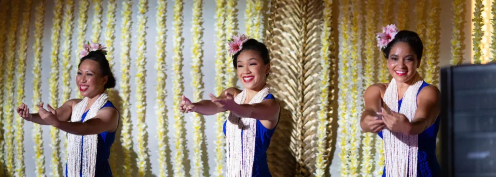 Blue gown dress hula performance