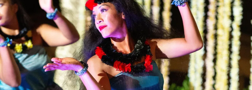 Hula dancing with hands up
