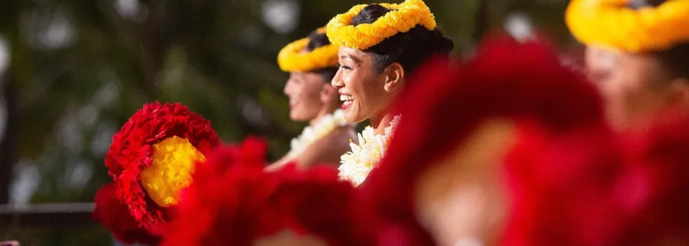 Hula red and yellow outfit feathers