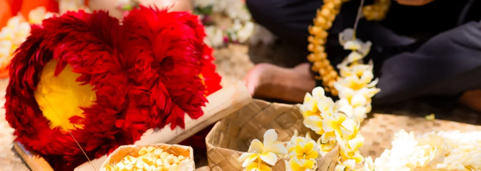 Lei making before luau