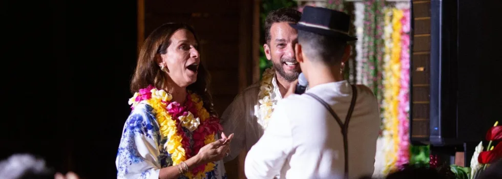 Luau host interviews guests