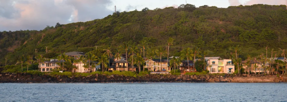 North shore coastline houses sunset