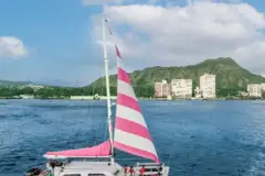 Waikiki Turtle Snorkeling Catamaran: Catamaran sailing past diamond head thumb